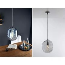 Pendelleuchte NEREIDE Wellenmuster Rauchglas Seeblau, Ø 24,5cm