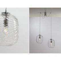 Pendelleuchte NEREIDE 2-flammig Wellenmuster Klarglas Transparent, Höhe 250cm