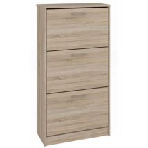 Fano - Zapatero de estilo moderno - 116x60x28 cm - Zapatero 3 puertas 6 nichos - Mueble recibidor - Aspecto madera