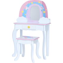 Fantasy Fields De Teamson Kids Little Dreamer Rainbow Unicorn Vanity Set Tocador Con Espejo, Almacenamiento Integrado Y Taburete Para Niños, Blanco, 