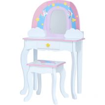 Fantasy Fields di Teamson Kids Little Dreamer Rainbow Unicorn Vanity Set Tavolo da toeletta con specchio, contenitore integrato e sedia sgabello per