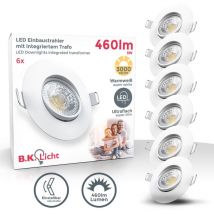 Faretti led da incasso ultrapiatti orientabili, set di 6, luce calda 3000K, led integrati 5W, foro incasso Ø68 mm, 460Lm, trasformatore integrato,