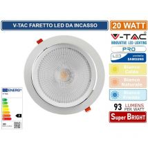 Pro VT-2-20 faretto led da incasso rotondo 20W cob chip samsung - sku 21842 / 21843 / 21844 - Colore Luce: Bianco Caldo - V-tac