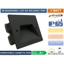 Punto luce segnapasso led rettangolare colore nero montaggio a incasso 503E 3W 24° da esterno IP65 - Colore Luce: Bianco Freddo