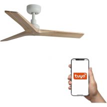 Faro Klim Kleiner 3-Flügel-Deckenventilator Mattweiß, Eichenholz E27 Tuya Smart System