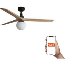 Faro Klim Mittlerer Deckenventilator mit 3 Flügeln, Mattschwarz, Kiefer, mit Licht 1x E27, Tuya Smart System