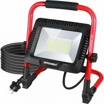 Faretto LED da Cantiere 50W, HYCHIKA IP65 Impermeabile, Faro LED Portatile con 6500K per Esterno, Lavori, Giardini, Garage, Regola Luminosit ̈¤, Cavo