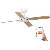 Faro Mallorca Großer Deckenventilator mit 4 Flügeln, Mattweiß, Ahorn, Tuya Smart System