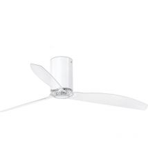 Faro Mini Tube Ventilador de techo mediano de 3 aspas, blanco brillante, transparente, sistema Wiz Smart