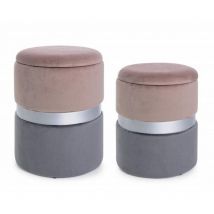 Fashion Commerce - Konte.design Set Di 2 Pouf Contenitore Polina In Velluto Rosa-grigio
