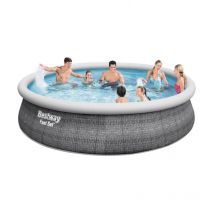 Bestway - Swimmingpool Fast Set Rund 457x107 Cm Rattanmuster Grau 57372