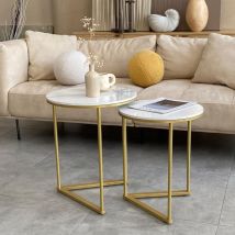 Tavolino da caffè Tavolino da salotto in Marmo Rotondo Set di 2 Tavolino Sovrapponibili tavolino da divano soggiorno - oro bianco