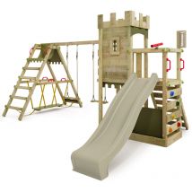 Tour de jeux Château des chevaliers BoldBaron avec balançoire SurfSwing, garantie 10 ans, Bac à sable intégré – vert sauge - Fatmoose
