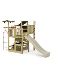 FATMOOSE Tour de jeux CrazyCoconut Club XXL avec mur d'escalade, Bac à sable et toboggan – vert sauge