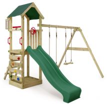 Tour de jeux Portique d'escalade KiwiKey avec balançoire et toboggan, tour d'escalade avec bac à sable, Échelle & accessoires de jeu – vert - Fatmoose