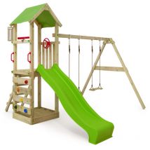 Aire de jeux KiwiKey avec balançoire & toboggan, tour à grimper avec bac à sable, échelle & accessoires de jeu - vert pomme - Fatmoose