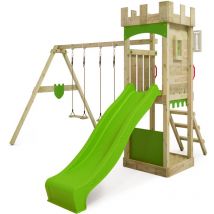 Aire de jeux Portique bois TreasureTower avec balançoire et toboggan Maison enfant exterieur avec bac à sable, échelle d'escalade & accessoires de