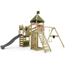 Fatmoose – Tour De Jeu En Bois Avec Balançoire Double Et Toboggan À Vagues 220 Cm – Bois Massif Traité Autoclave – Pour Enfants Jusqu'à 50 Kg