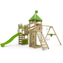 Fatmoose - Aire de jeux Portique bois RiverRun avec balançoire et toboggan Maison enfant exterieur avec bac à sable, échelle d'escalade & accessoires