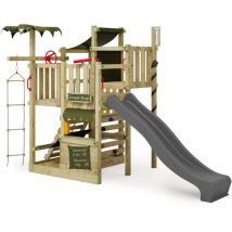 FATMOOSE Spielturm CrazyCoconut Club XXL mit Kletterwand, Sandkasten und Rutsche – Anthrazit