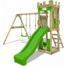Parco giochi in legno TreasureTower Giochi da giardino con altalena e scivolo Torre d'arrampicata da esterno con sabbiera e scala di risalita per