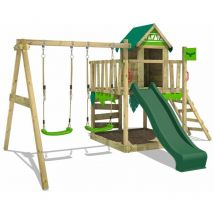 Fatmoose - Parque infantil de madera JazzyJungle con columpio y tobogán Casa de juegos de jardín con arenero y escalera para niños - verde