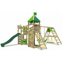 Fatmoose - Parque infantil de madera RiverRun con columpio SurfSwing y tobogán Casa de juegos de jardín con arenero y escalera para niños - verde