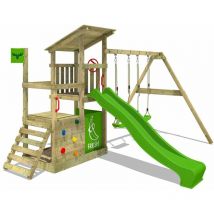 Fatmoose - Parque infantil de madera FruityForest con columpio y tobogán Torre de escalada de exterior con arenero y escalera para niños - verde
