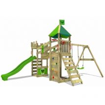 Fatmoose - Parque infantil de madera RiverRun con columpio y tobogán Casa de juegos de jardín con arenero y escalera para niños - verde manzana