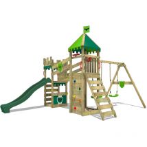 Fatmoose - Parque infantil de madera RiverRun con columpio y tobogán Casa de juegos de jardín con arenero y escalera para niños - verde