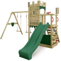 Spielturm Ritterburg BoldBaron mit Schaukel & Sandkasten, 10-jährige Garantie, Integrierter Sandkasten – Grün - Fatmoose
