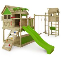 Spielturm Klettergerüst TikaTaka mit Rutsche & TowerSwing, Kletterturm mit Sandkasten, Leiter & Spiel-Zubehör - Apfelgrün - Fatmoose