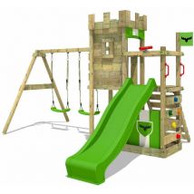 Parco giochi in legno BoldBaron Giochi da giardino con altalena e scivolo mela verde Casetta da gioco per l'arrampicata con sabbiera e scala di