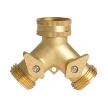 Sunxury - Faucet y Connector Brass Garden Hose Splitter (2 Way), Solid Brass Hose y Splitter 2 Valves with 2 Extra Rubber Washers (Brass)