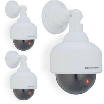 Relaxdays - Fausse caméra de surveillance en dôme, lot de 3, lumière led clignotante, dissuade intrus, intérieur/extérieur, blanche