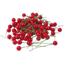 Fausse cerise 100 pièces fait à la main boule de Noël rouge ornement artificiel fruit cerise réaliste houx baie bricolage décoration de la maison