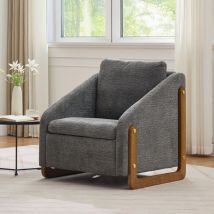 Eifson - Fauteuil 73,5x73,5x73,5 cm, avec accoudoirs en bois, coussin de dossier, tissu chenille, ergonomique, style scandinave, pour salon et