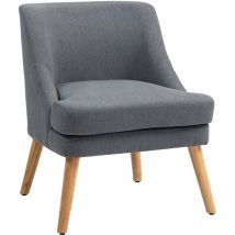 Homcom - Fauteuil lounge design scandinave pieds effilés bois massif hévéa revêtement tissu polyester aspect lin gris