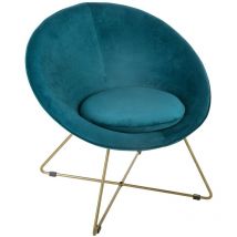 Atmosphera Créateur D'intérieur - Fauteuil Velours Evan Bleu Canard Atmosphera