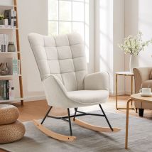 Fortuna Lai - Fauteuil à Bascule Allaitement Scandinave Chaise Loisir et Repos en Tissu avec Pieds en Bois MassifMétal pour Salon, Chambre, Beige,
