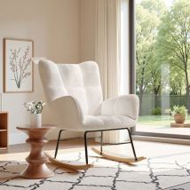 Fauteuil à bascule scandinave 62,5x88x96cm - Tissu Sherpa avec pieds en bois massif et structure en métal, idéal pour le salon ou la chambre - Beige