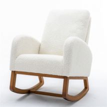 Eifson - Fauteuil à bascule, avec accoudoirs et poches, cadre en bois, style moderne du milieu du siècle, velours, chaise à bascule rembourrée Sherpa