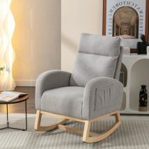Eifson - Fauteuil à bascule, avec accoudoirs et poches latérales, dossier inclinable, pieds en bois massif, tissu peluche, style moderne milieu de