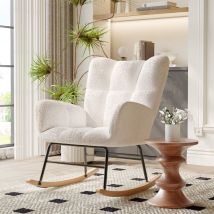 Dans Les Nuages - Fauteuil à bascule, avec dossier, cadre en métal, accoudoirs, Rocking chair de capitonné en sherpa - Beige