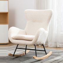 Eifson - Fauteuil à bascule, avec dossier haut et accoudoirs, cadre en bois, style moderne du milieu du siècle, chaise à bascule rembourrée en tissu