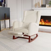 Fauteuil À Bascule Avec Repose-jambes Rétractable, Rocking Chair Avec Accoudoirs, Chaise À Bascule Avec Dossier Souple, 2 Poches Latérales, 1 Oreiller