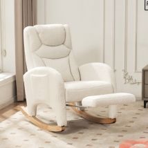 Tanant - Fauteuil à bascule avec repose-pieds, fauteuil à bascule avec dossier confortables, une poche latérale, cadre en bois massif, tissu peluche,