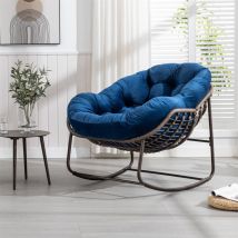 Eifson - Fauteuil à bascule – Chaise en rotin extra large en forme d'œuf avec coussin épais en velours, style contemporain pour balcon, porche,