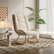 Fauteuil à bascule confortable, dossier réglable, tissu en coton et lin, coussin épais, fauteuil inclinable, fauteuil de relaxation, rocking chair