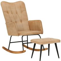 Décoshop26 - Fauteuil à bascule d'allaitement rembourré relax pour salon avec repose-pied en tissu crème vieilli DEC028780